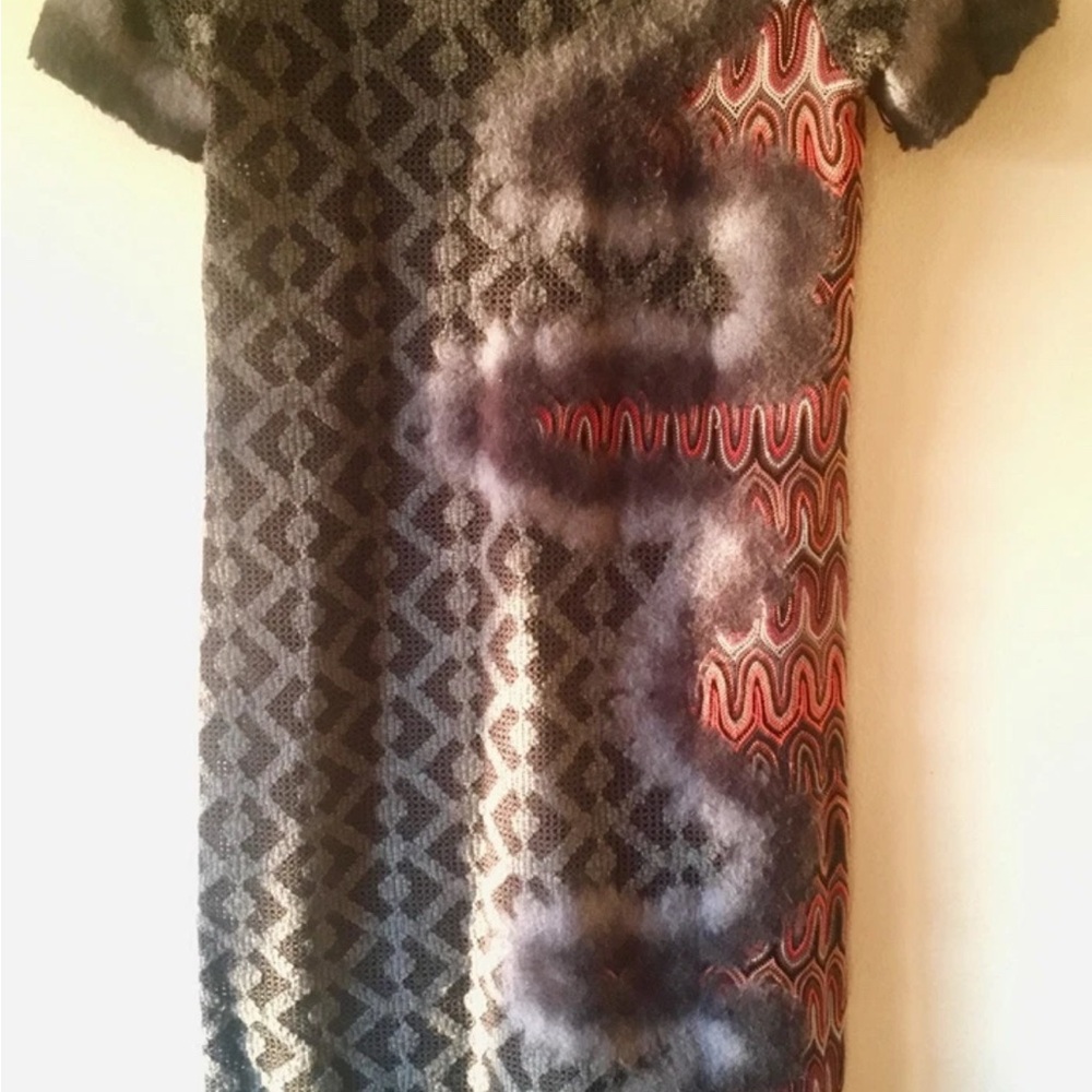 Rare Missoni Black,gray orange red wool felt nuno lattice work collectors dress.